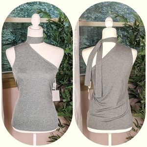 New! Gray Multi-Tie One Shoulder Sleeveless Top